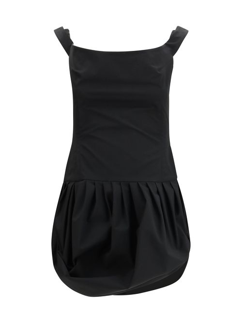 Off-Shoulder Puff Skirt Mini Dress — Black