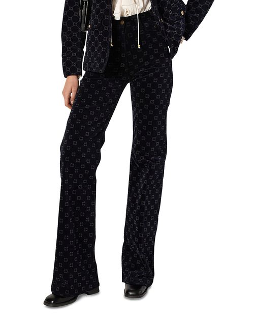 Anna Monogrammed Flared Jeans in Navy