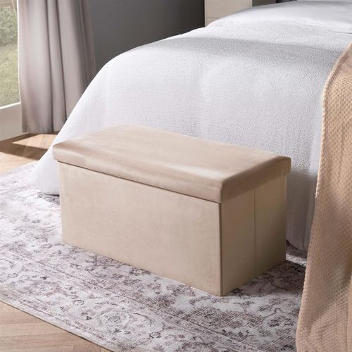 Folding Ottoman Storage Box Footstool Tub Space Saving Velvet Seat