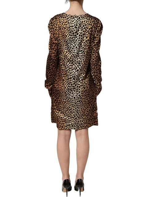 Ocelot Print Silk Dress — Brown