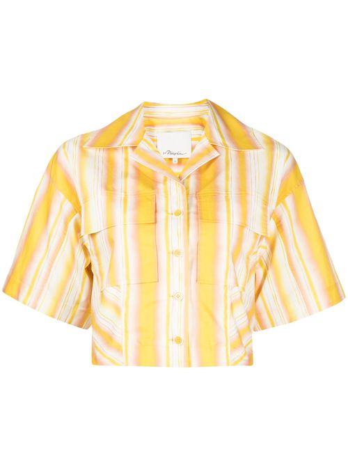 Striped cropped cotton shirt - Yellow