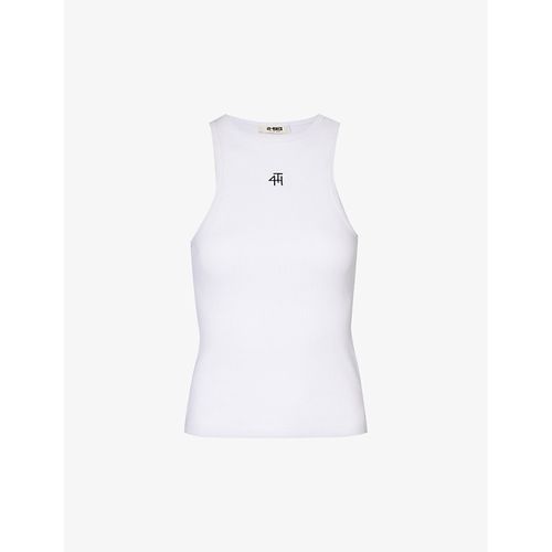Womens White Everyday Racer Logo-embroidered Stretch-cotton Vest top 8