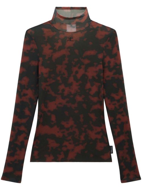 Tortoiseshell-effect mock neck top - Black