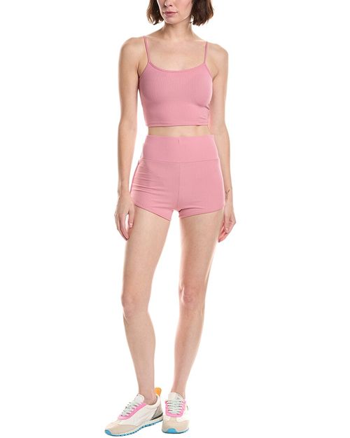 2Pc 2In Crop Top & Ruched Biker Short Set
