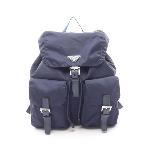 Prada Navy Nylon Leather Backpack Handbag Pre-Owned