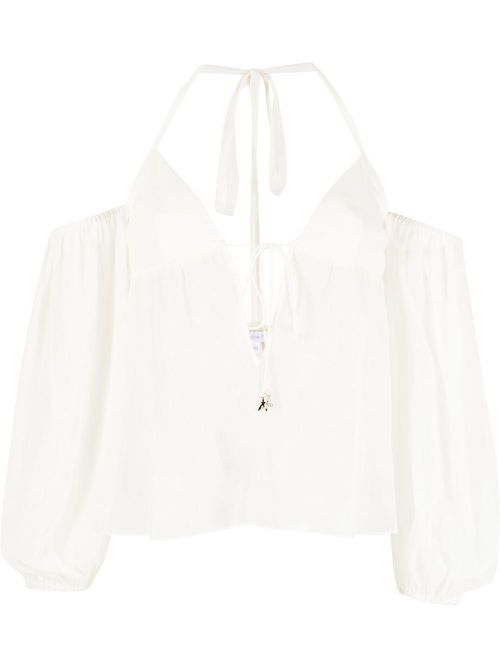 Semi-sheer halterneck blouse - White