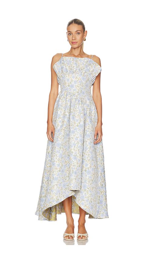 ELLIATT Floralie Strapless Gown in Blue. L. Also in S, XS, M