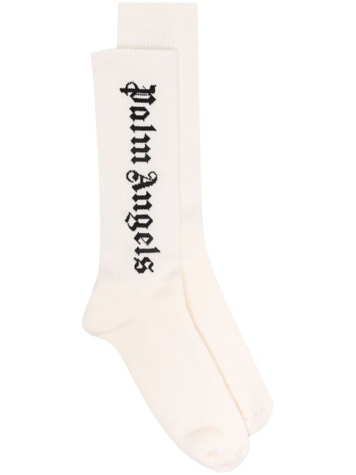 Logo-jacquard ribbed socks - Neutrals