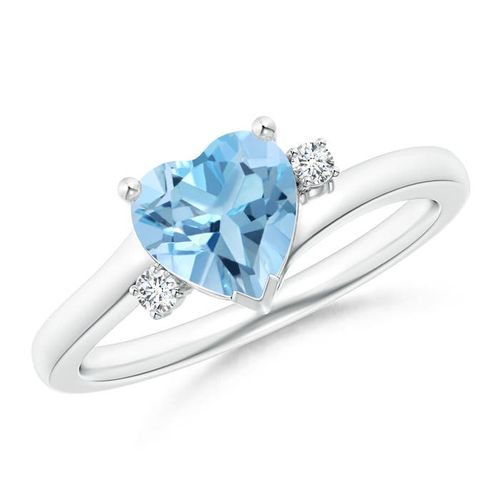 Angara 1.48 Carats Solitaire Heart Swiss Blue Topaz Bypass Ring with Diamonds in Platinum