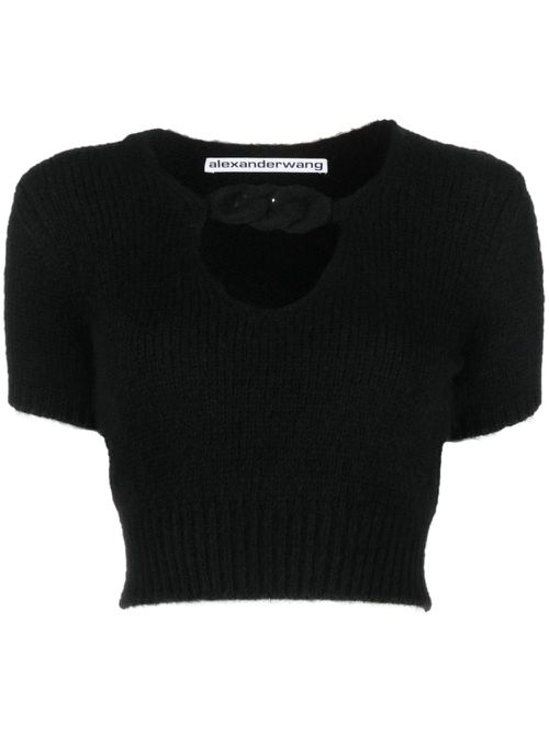 Rope-detail cropped knitted top - Black