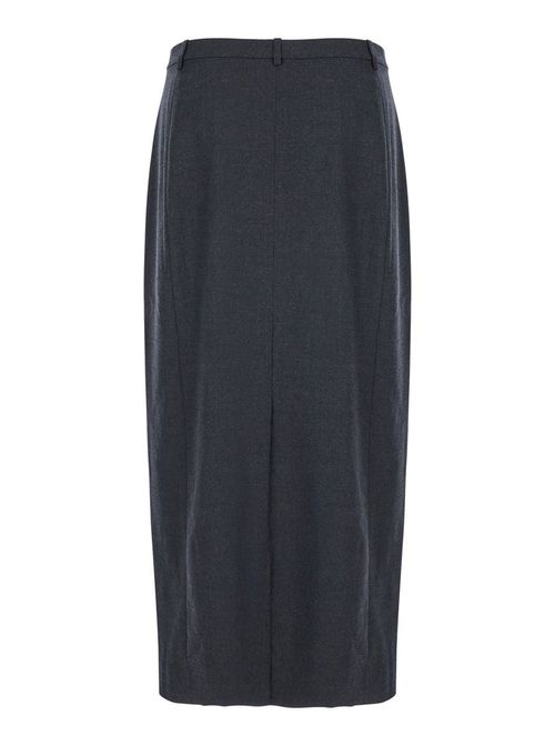 Midi Grey Skirt With Slit In Wool Blend Woman