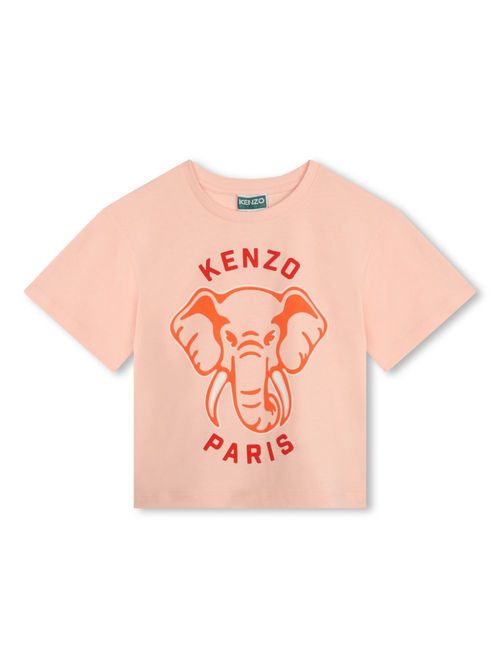 Elephant-embroidered organic cotton T-shirt - Pink