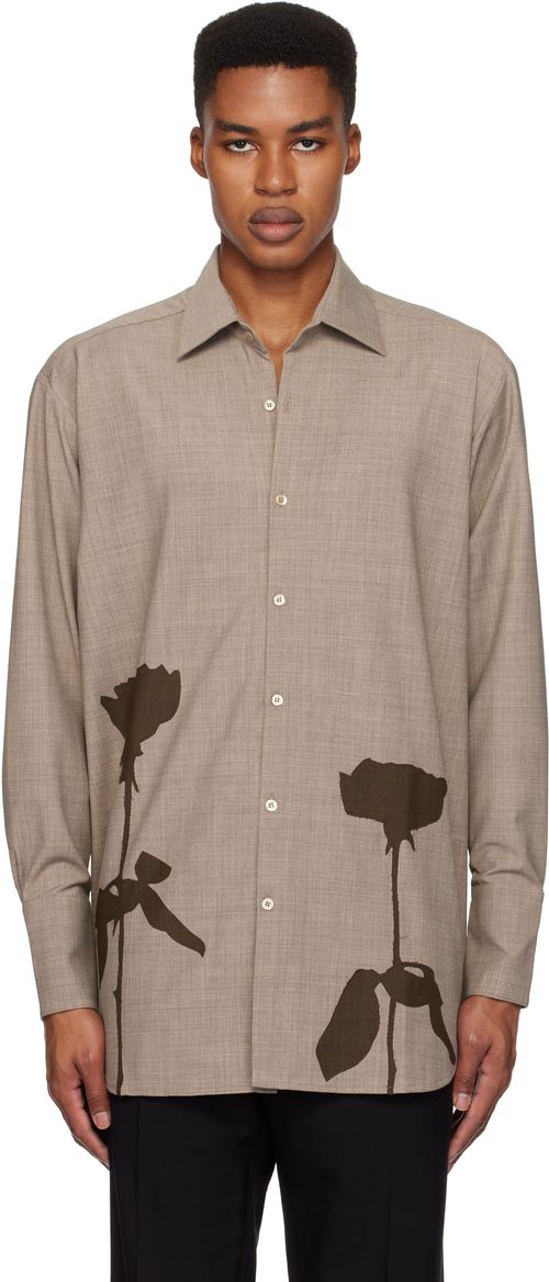 Ludovic de Saint Sernin ベージュ＆ブラウン Go To Flower シャツ