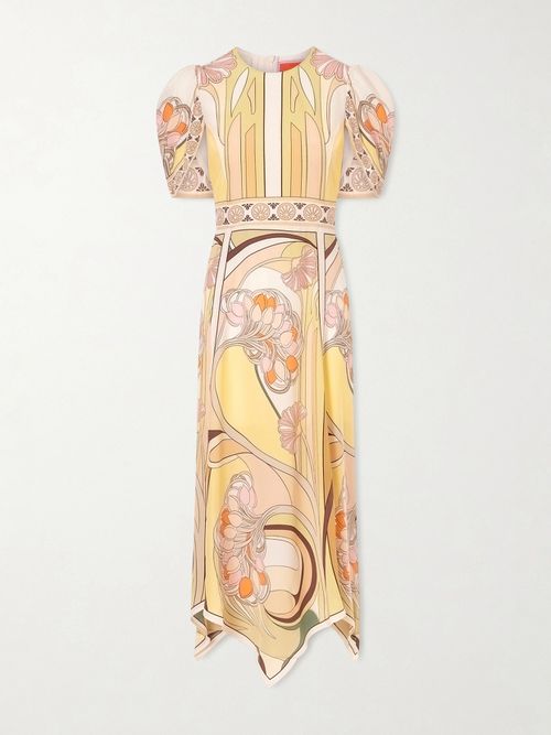 Cherie Printed Silk Midi Dress - Yellow