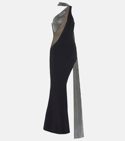 Crystal-embellished scarf gown
