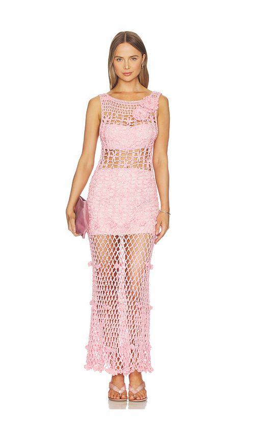 ANDREEVA Handmade Maxi Crochet Dress in Pink. - S also in XS