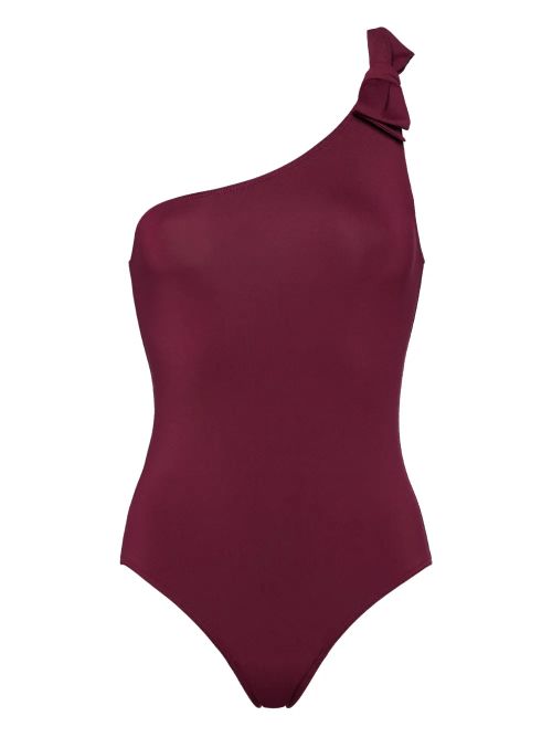 One-Shoulder Bow-Embellished Swimsuit — Purple