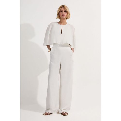 Karen Millen Womens Premium Tailored Linen Drama Cape Jumpsuit - White