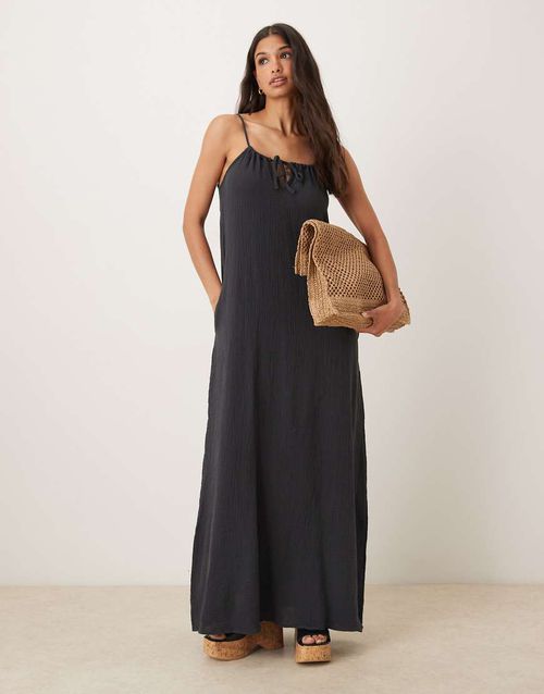 Cheesecloth maxi dress in charcoal-Grey