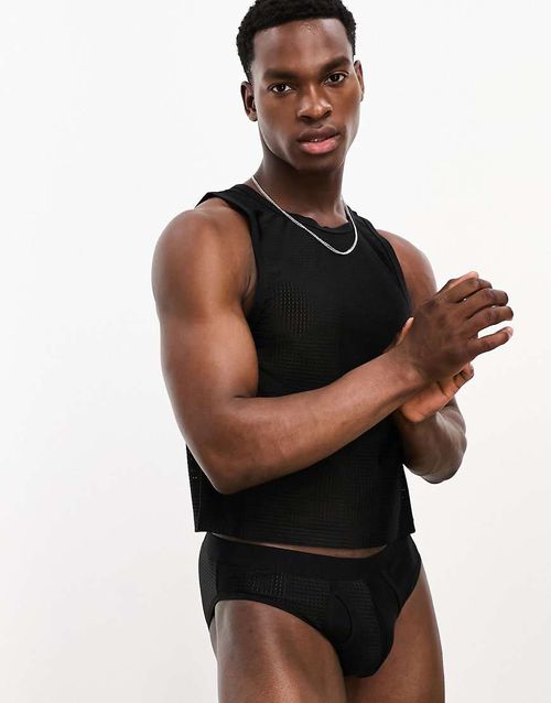 Underwear set with vest and briefs in black mesh