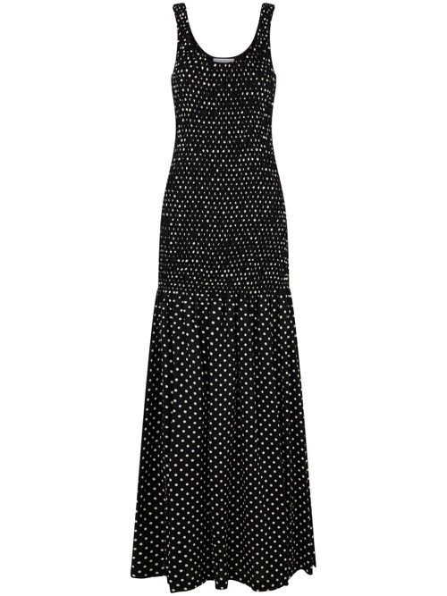 Polka-dot crepe long dress - Black