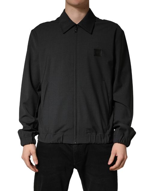 Virgin Wool Zip Bomber Jacket — Black