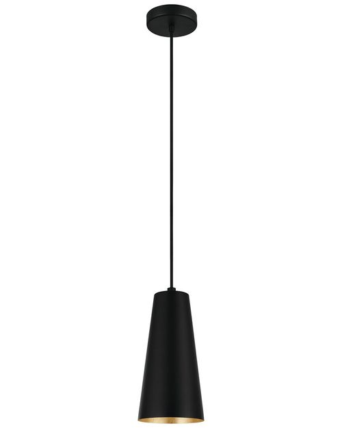 Eglo Pratella 1 Light Mini Pendant With Black Finish & Black With White Interior Metal Cone Shaped Metal Shade