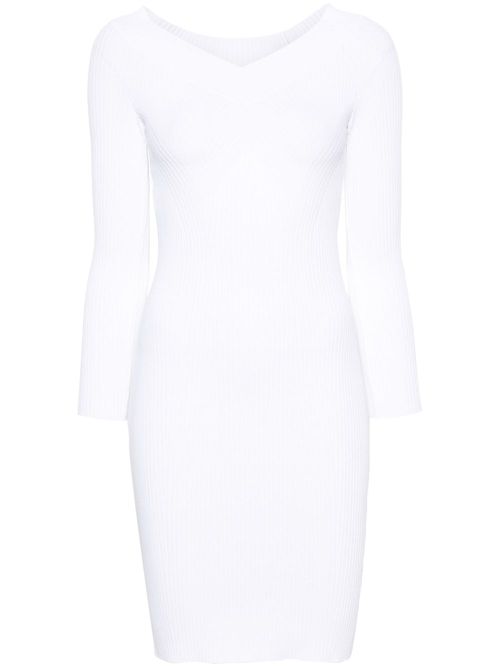 Knitted V-Neck dress - White