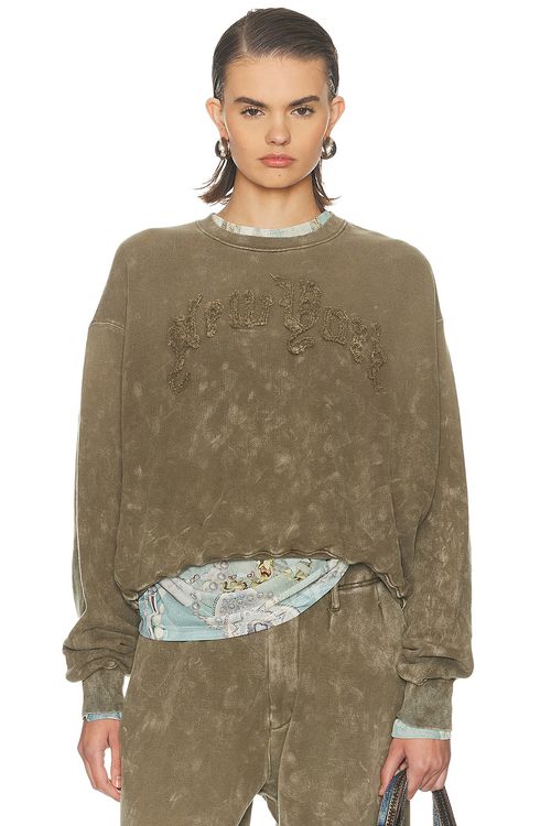 R13 New York Balloon Crewneck Sweater in Acid Olive Green - Olive. XS also in L