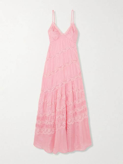 Loveshackfancy | Linella lace-trimmed button-front dress - Blue | Realry