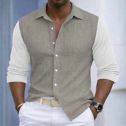 Men's Shirt Casual Shirt Corduroy Shirt Button Up Shirt Jacquard Shirt Black khaki Apricot Gray Long Sleeve Plain Shirt Collar Casual Daily Front Pocket Clothi