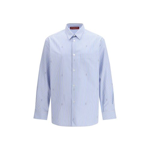Striped Cotton Poplin Shirt — Blue
