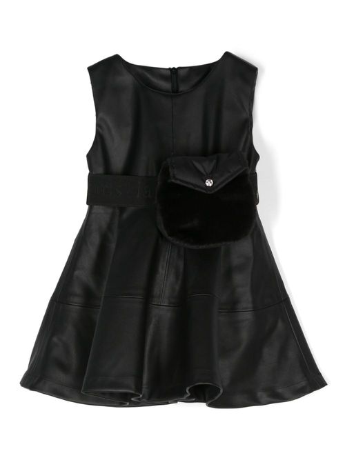 Faux-leather flared dress - Black