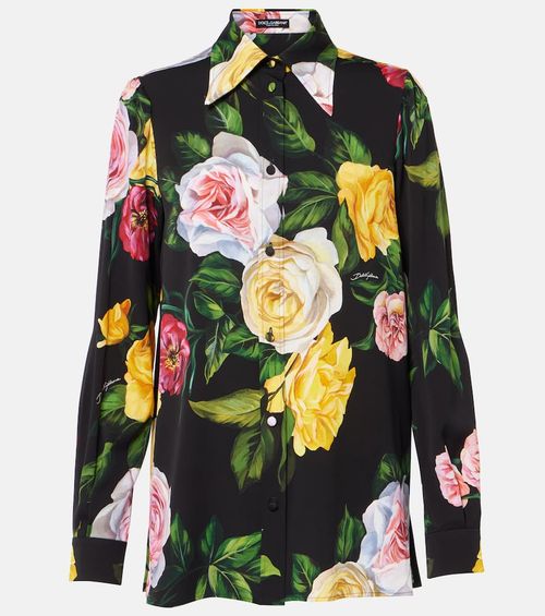 Floral silk-blend charmeuse shirt