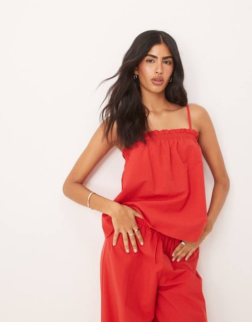 Linen blend trapeze cami top in red co ord