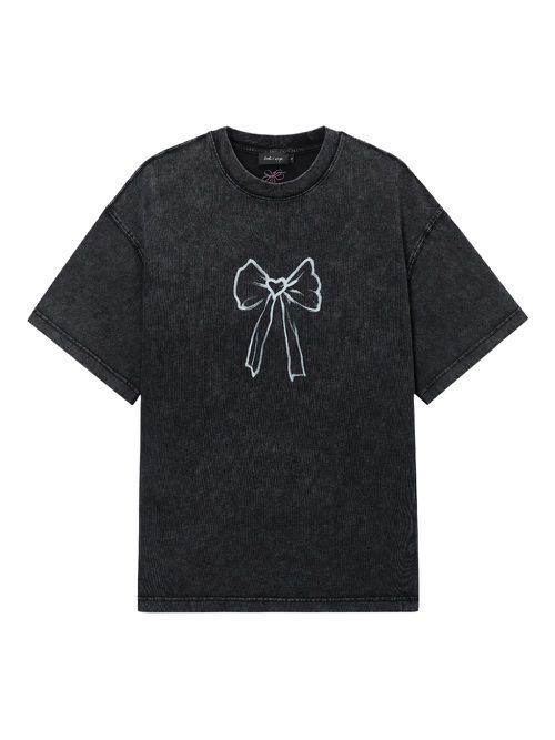 Tout a coup bow print T-shirt - Grey