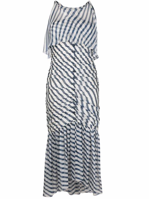 2008 ruched striped midi dress - Blue
