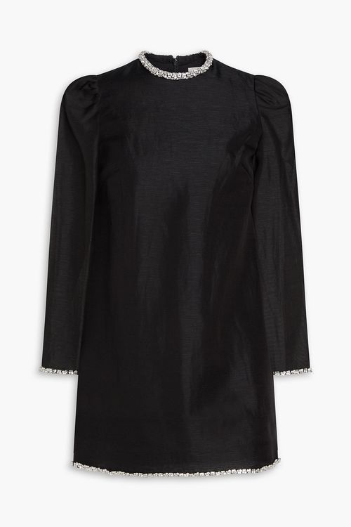 Crystal-embellished organza-paneled linen and silk-blend mini dress - Black - 00