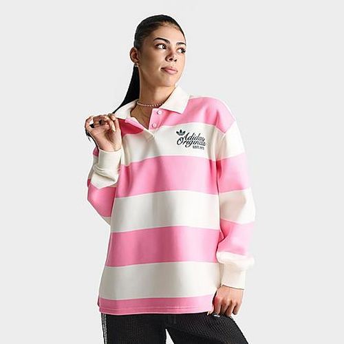 Women's Originals Striped Long-Sleeve Collar Crewneck Sweatshirt in Semi Pink Glow