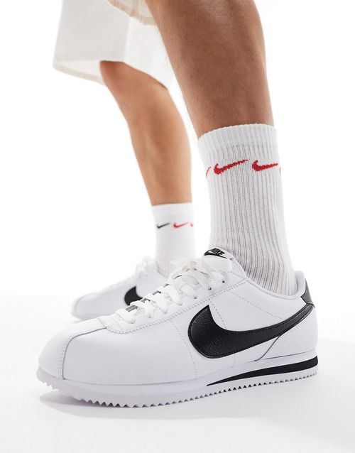 Cortez leather sneakers in white and black