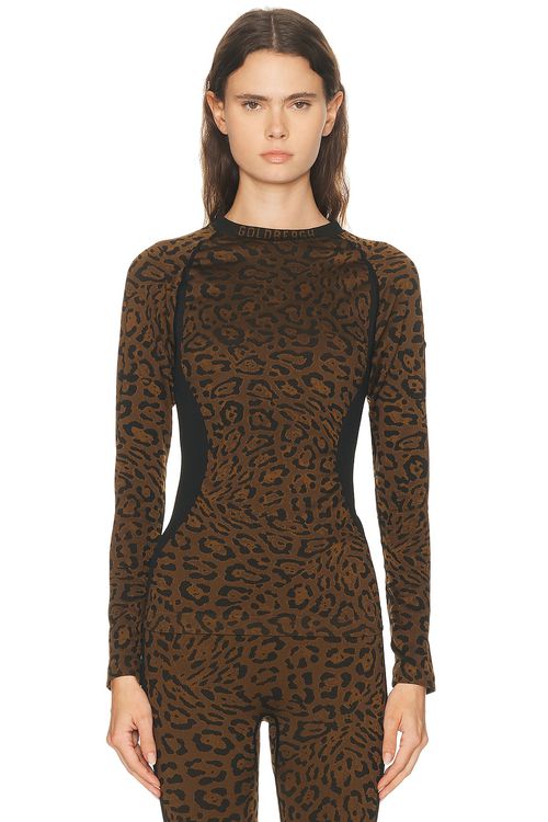 Goldbergh Feline Baselayer Long Sleeve Top in Jaguar - Brown. XXS/XS also in S/M