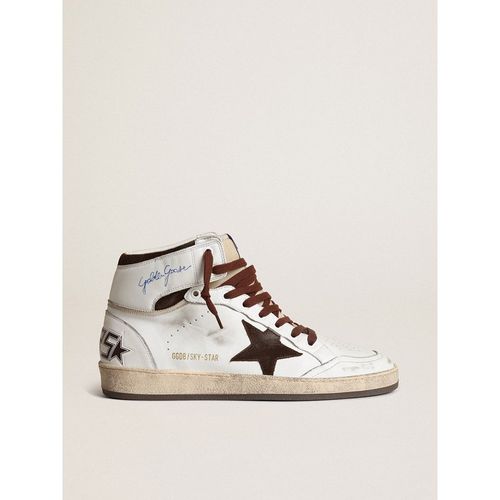 Golden Goose - Men’s Sky-star In White Nappa Leather With A Chocolate Suede Star, Man