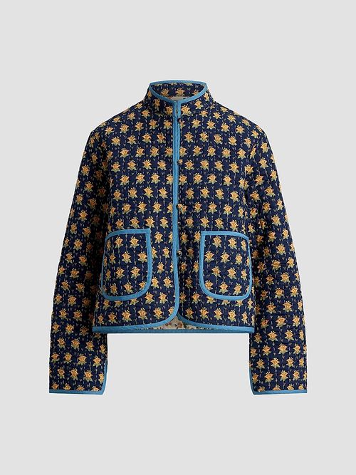 Women's Reversible Quilted Cotton Jacket - Navy Multi