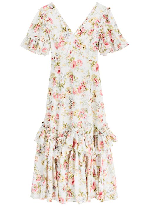 Enchanted Garden Floral-print Midi Dress - White - 8 (UK8 / S)