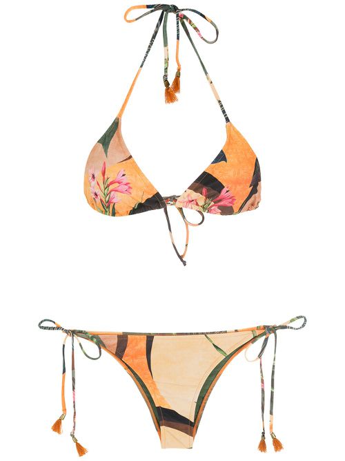 Floral-print halterneck bikini - Yellow