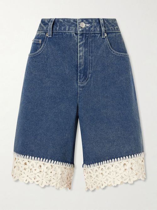 Stasia Crochet-knit Denim Shorts - Blue