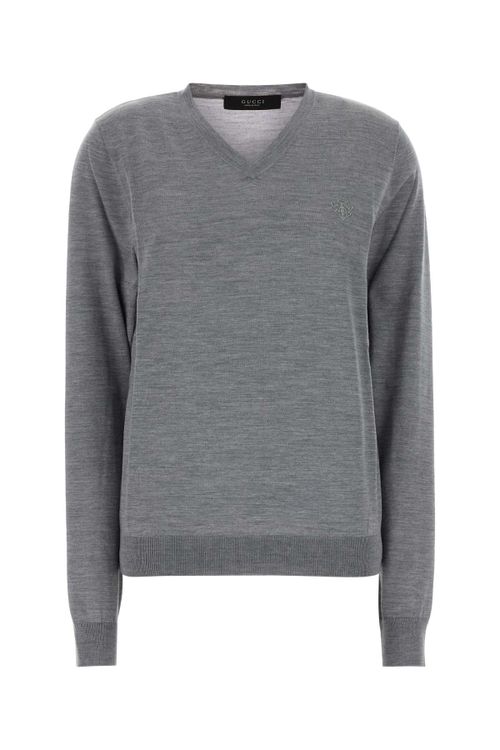 Wool V-Neck Sweater — Gray