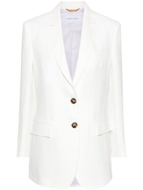 Single-breasted linen blazer - White