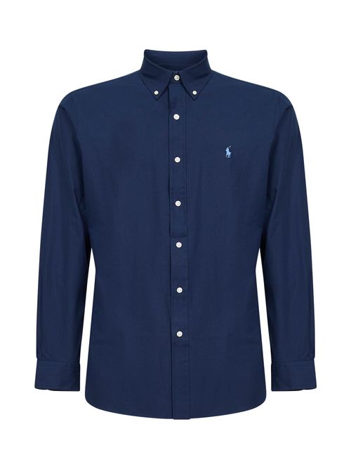 Custom-Fit Stretch Poplin Shirt — Navy