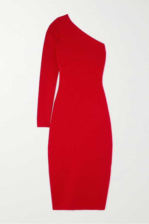 Vb Body One-shoulder Stretch-knit Midi Dress - Red